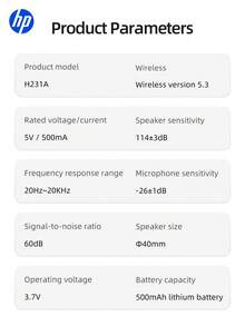 HP Wireless Headset On-Ear Headphones, ANC Noise Reduction, Call Sports Headphones, Heavy Bass, No Audio Cable Required, 500mAH Battery Capacity, Female Student Fashion Item
