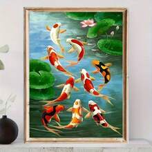 1pc Vibrant Koi Fish And Lotus Flower Canvas Wall Art - Abstract Wall Mural Decor, Suitable For Porch, Bedroom, Living Room - High Definition Printing, Frameless Modern Home Decor