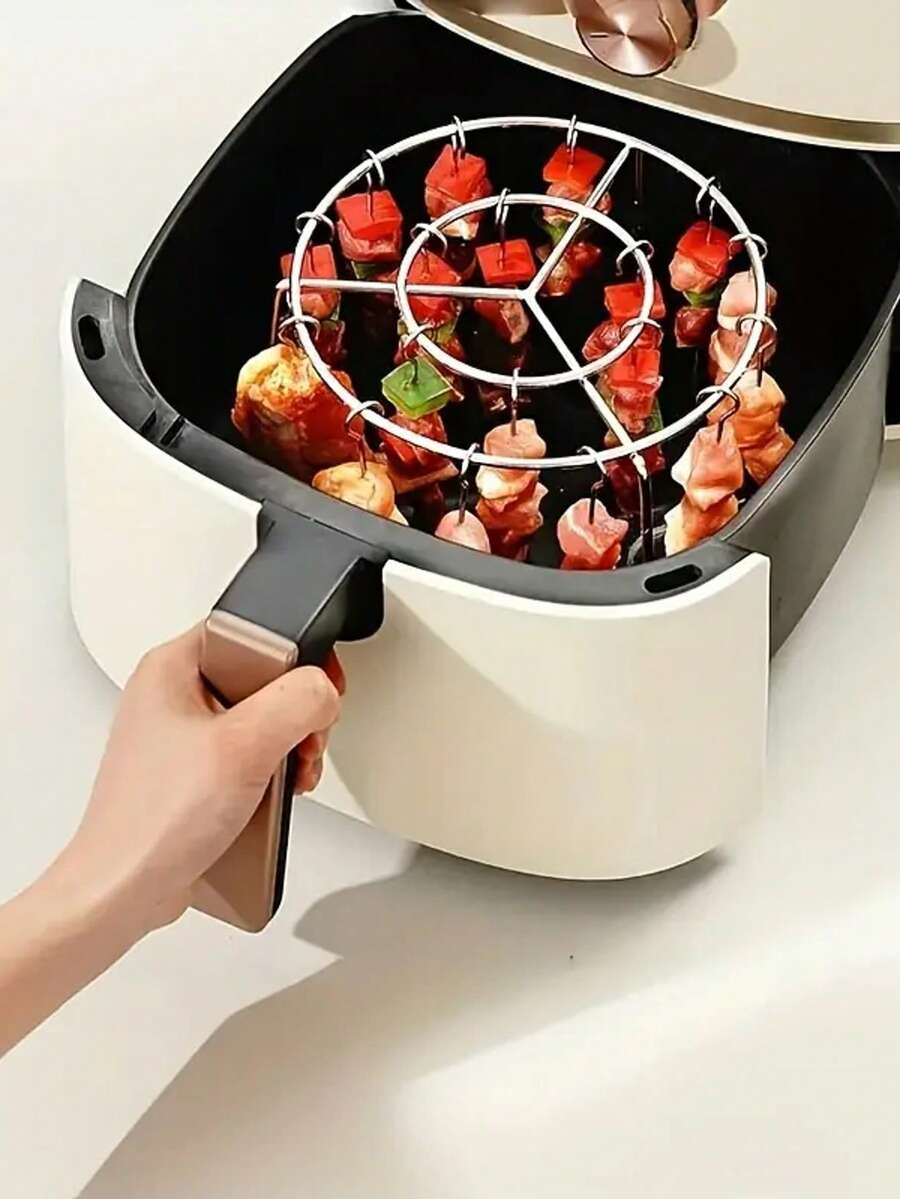 1 pièce - Convient pour la cuisson intérieure/extérieure, contact alimentaire, sans électricité requise, accessoires pour friteuse à air, set de grille de barbecue pour friteuse à air, grille de barbecue ronde en acier inoxydable.