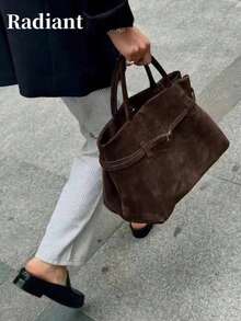 Large Capacity Velvet Tote Bag, Retro European And American Design Shoulder Bag, 2025 Autumn New Fashion Ladies Shoulder Bag