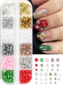 3D Christmas Series Pearl Christmas Nail Art Decorations Colorful Half Round Beads Nail Jewelry Autumn And Winter Christmas DIY Resin Rhinestones Manicure Accessories