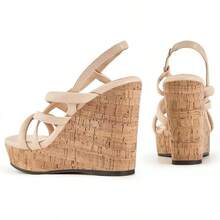Women Platform Wedge Sandals Cork Slingback Wedges Espadrilles Heels Summer Fashionable Shoewear - Be - Xem 3