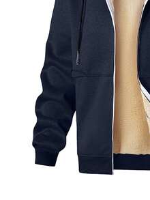 秋冬新款羊羔绒保暖连帽开衫外套 - 藏蓝色 - 查看 5