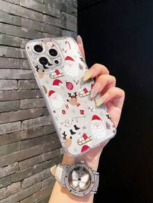 1 pieza Funda de teléfono transparente y a prueba de golpes con diseño minimalista de Papá Noel y renos, elemento navideño, diseño de moda adecuado tanto para hombres como para mujeres, opción ideal para entusiastas de la moda, compatible con Apple/