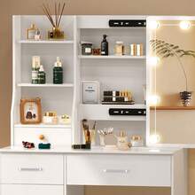 Special Offer Products 6-Drawers Dressing Table Mirror With Lights Stool Makeup Vanity Set Desk White - White - View 5