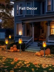 4pcs Outdoor Solar Torch Lights, Solar Path Lights, Solar Lawn Lights, Solar Garden Lights, Solar Flame Lights, Solar Lighting, IP44 Waterproof Ambient Lights, Suitable For Courtyards, Villas, Sheds, Gardens, Terraces, Parties, Picnics, Halloween Festivals, And Other Lighting Applications. - 黑色 - 查看 3