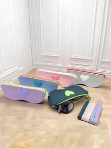 1个心形硅胶拉链眼镜盒 - 防震防水时尚眼镜收纳盒,便携式旅行眼镜及配件整理袋,防尘多功能收纳盒,送给女友、妻子、妈妈的完美情人节礼物 - 彩色 - 查看 4