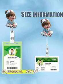 2D Flat Acrylic Nurse Girl ID Card Holder - Retractable Label Holder, Durable Label For Medical Students And Nurse Practitioners - Durable PMMA Material For Workplace Identification, Medical Label Holder | Fun Design | Durable Acrylic, Nurse Accessories, Back To School, Gift For Teacher