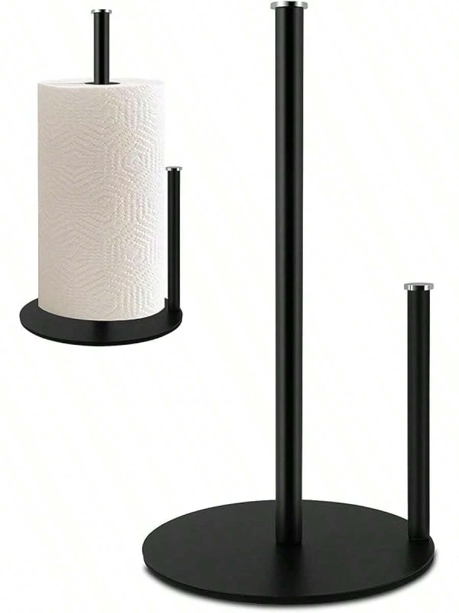 Portarrollos de Papel de Acero Inoxidable con Base Pesada para Cocina - Negro - Ver 1