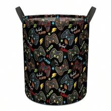1pc Large Capacity Storage Basket With Handle, Game Controller Pattern Fabric Dirty Clothes Basket, Foldable Black Dirty Clothes Basket, Suitable For Rooms, Living Rooms, Bedrooms, Bedrooms, Bedrooms, Bedrooms, Bathroom Decoration Gift Boxes, Room Decoration