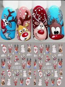 2 Pacotes Adesivos de Unhas 5D Natal Veado Papai Noel Árvore Nevada de Inverno Sliders Relevo Pinguim Fofo Decalques Ano Novo - Multicolorido - Visão 2