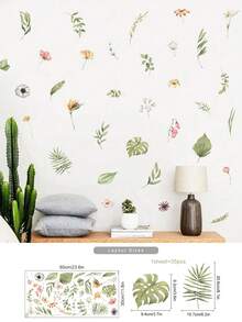 SURELIFE 1片装小清新绿叶花朵小碎花波西米亚墙贴防水pvc可移除艺术贴纸适用于厨房浴室儿童房家居装饰教室装饰墙纸 - 綠色 - 查看 18