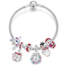 bamoer Accesorios de cuentas de Bamoe Charm Navidad Lindo Viento Cuentas Árbol de Navidad Muñeco de Nieve DIY Pulsera Cuentas Europeas y Americanas Campana de Navidad Cuentas de Plata S925 Joyería de Mujer