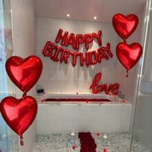 220/13件套红色生日快乐气球套装，包含“生日快乐”字母气球、连体“LOVE”气球和一个18英寸红色心形铝箔气球。适用于生日派对、生日装饰、派对用品、浪漫情人节家居装饰、家居装饰。 - 彩色 - 查看 7