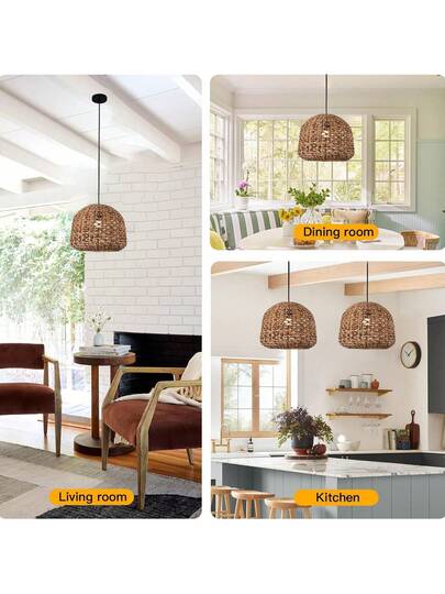 1PS Hang Luminaire Rattan Verlichting Bohemian Light, Woven Adjustable Kitchen Isl Corridor, Bedroom, Dining Table, Living Room E26 Socket (Bulb Not Included) view 5