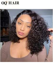 OQ Hair Wear And Go Glueless Wig Natural Black Deep Wave Bob Human Hair 7x5 Pre-Cut Transparent Lace Front Wig 180% Density 10-16 Inch Pre-Plucked Hairline Hair Stuff Natural Looking Human Hair Christmas Free Shipping Free Gifts Halloween Travel Essentials Y2K Turn Up Baddie Holiday Vacation For Women - S1 - View 4