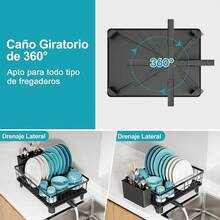 Lavavajillas de acero inoxidable, adecuado para encimeras de cocina con tubo de drenaje, pequeño lavavajillas con organizador de cubiertos, adecuado para solteros, parejas y familias pequeñas. - 1 Nivele Estándar-Negro - Ver 2