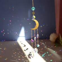7 PCS Crystal Sun Catchers, Gold Moon Stars Sun Catchers, Hanging Pendant Ornaments Colorful Crystal Glass Balls For Window Bedroom Car Home Garden Office Party Wedding Decoration - 金色 - 查看 6