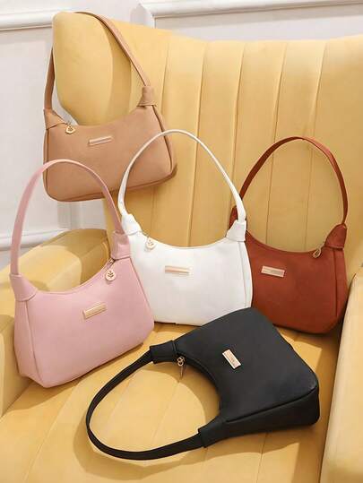 Litchi Pattern PU Women's Bag, Fashionable Women's Shoulder Bag, Solid Color Synthetic Leather Zipper Closure And Wrist Strap Handbag, Polyester Lining, Multifunctional Underarm Dumpling Bag, Lychee Pattern Sequins Decorated Underarm Bag, Niche Design Handbag, Shoulder Bag, Street Lined Handbag, Fashionable And Simple, Is A Good Gift