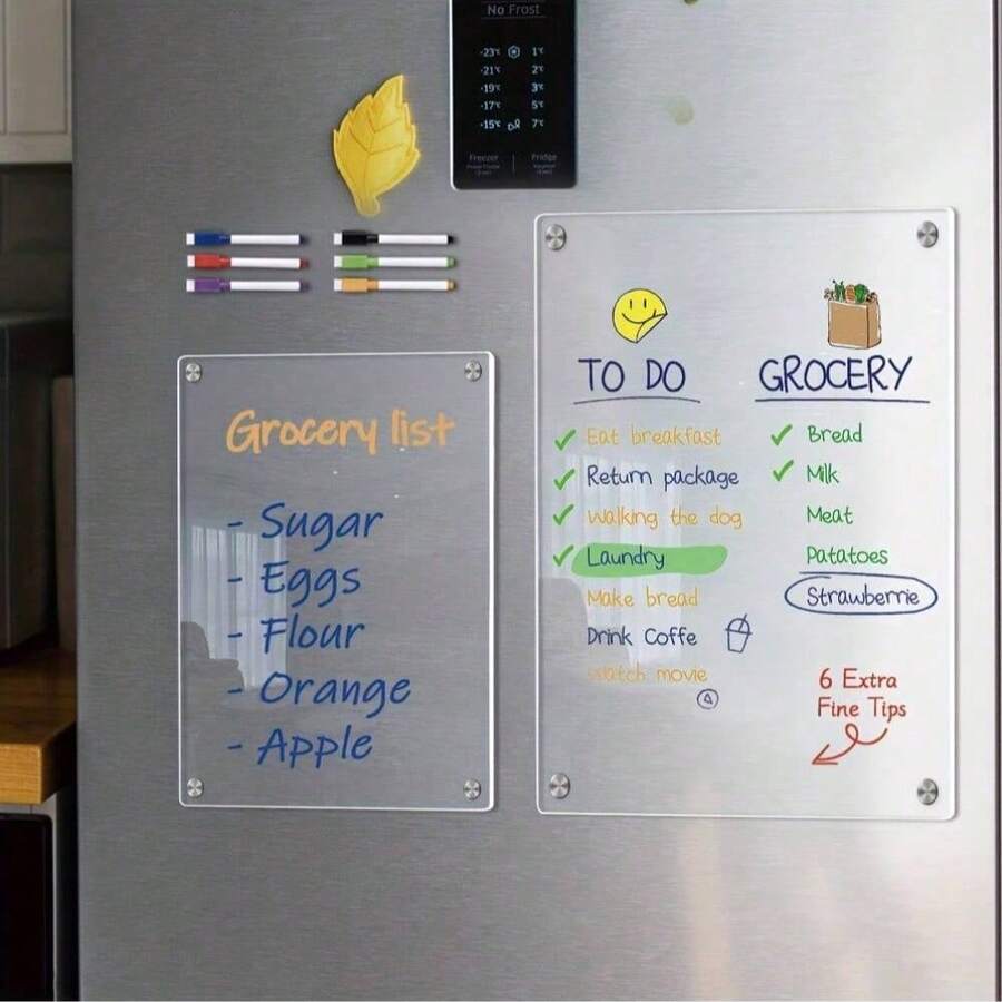 1 Set Acrylic Magnetic Memo Board - Multifunctional Weekly Planner And Fridge Storage Box, Kitchen/Office Fridge Notepad, Weekly & Monthly Planner, Reusable Shopping List And To-Do List, Transparent Memo Holder For Notes, Messages And Writing, Dry Erase, Also Can Be Used As Fridge Magnet Sticker