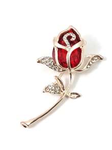 1 Stück rote Glas-Einlegearbeit Legierung Damen Broschen, elegant luxuriöser Rosenblatt gemischter Stil, Paar Halsketten, Schal Pins, Party Hochzeiten, Alltag Tragen, modischer Schmuck Geschenke.