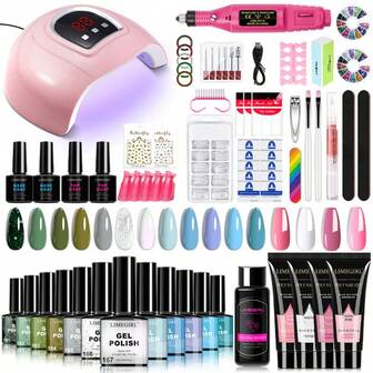 LIMEGIRL UV Gel Nagellack Set, inklusive UV Licht und Nagelfeile, UV LED Nagellampe, Gel Nagellack Set, vielseitiges Gel Nagellack Set, Grundierung, Überlack, professionelles Gel Maniküre Set, DIY Gel Nagel Set für Zuhause, Geschenk für Frauen