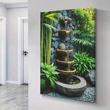 1pc, Modern Zen Garden Water Fountain Canvas Wall Art, Nature Landscape Print, Tranquil Bamboo Plants Home Decor For Living Room, Bathroom, Bedroom, & Office Wall Decoration - Nhiều màu - Xem 2