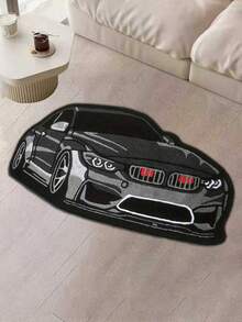 1 pieza Alfombra con diseño de coche, diseño de coche en blanco y negro con decoración cromada, alfombra de estilo Ins, alfombra versátil y creativa, adecuada para dormitorio, sala de estar, decoración del hogar, alfombra de sala de estar, decoración de dormitorio, alfombra pequeña, alfombra de moda creativa, alfombra de sala de estar, alfombra pequeña de sala de estar, alfombra de dormitorio, alfombra de exterior, alfombra lavable - Multicolor - Ver 4