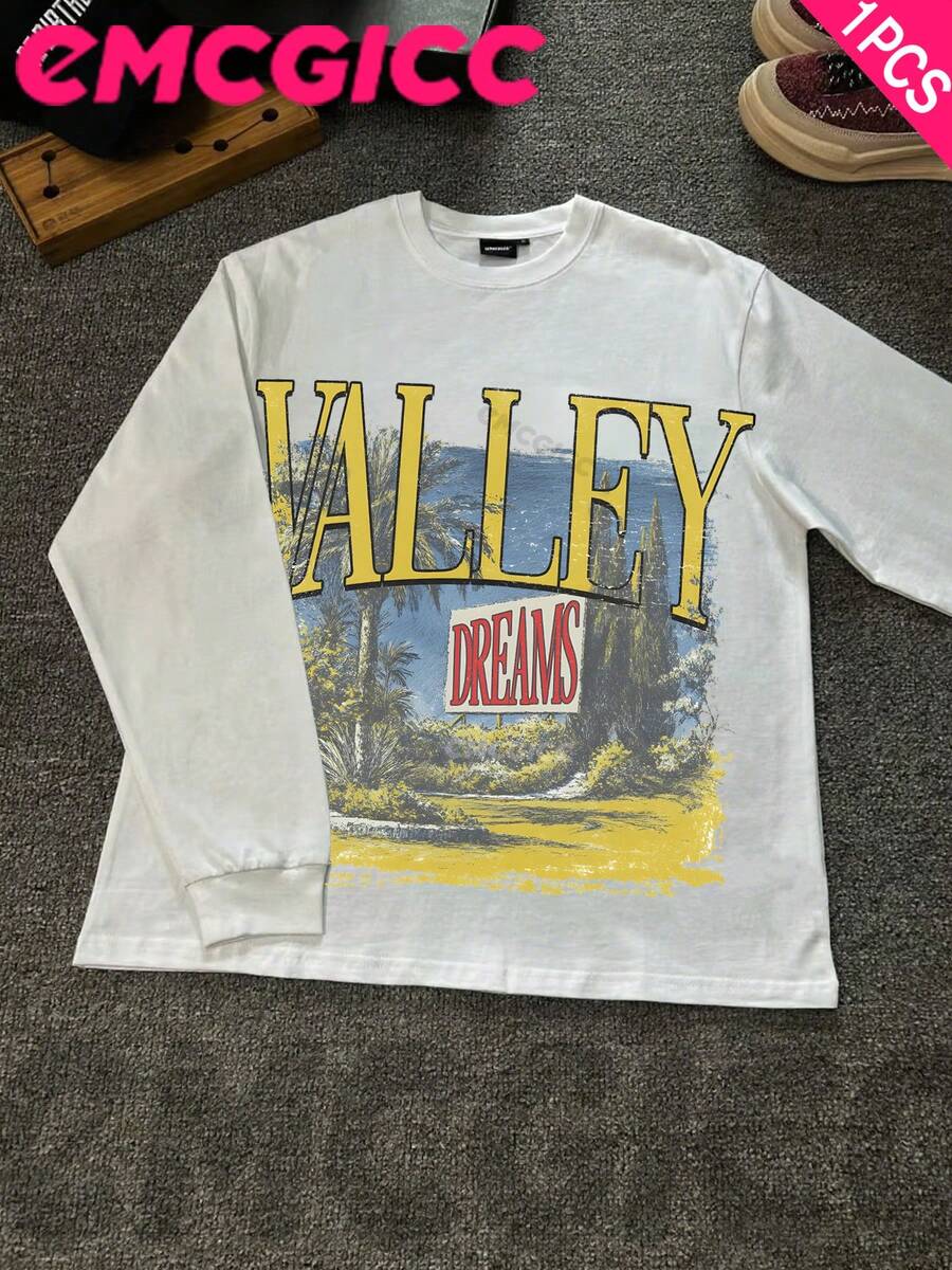 EMCGICC Manfinity Y2k Thin Long Sleeved T-Shirt ,Fit Fitting Style Graphic T Shirt Cotton 230g,Fashionable Hip-Hop For Men -  Long Sleeve T-Shirts, Funny Vintage Shirts,Regular Fit, Street Style, Digital Print,  Ideal Gift - 白色 - 查看 1