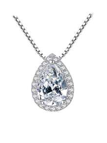 925 SILVER DROP NECKLACE With Warranty Zirconia Trimmer For Women Delicate 18K GOLD PLATED SEMI-JEWELRY - 銀色 - 查看 5