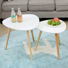 一個簡約輕奢高級感茶几娃娃屋臥室客廳小戶型迷你2pcs三角桌實木腿 咖啡桌 - 白色三角[直徑55CM] - 查看 6