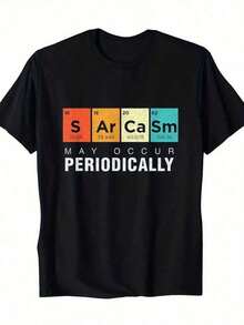 Pieza única,% algodón, satén químico puede ocurrir periódicamente. Camiseta de Tabla Periódica, camiseta retro casual divertida con patrón de letras exquisito, camiseta de manga corta impresa para hombres, camiseta de manga corta de algodón con escote cuadrado, camiseta de moda, regalo de vacaciones - Negro - Ver 1
