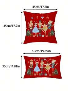 2pcs Christmas Red Cushion Covers - Nutcracker, Clara, Christmas Tree Print Pillow Covers, 18x18 Inches/11.81x19.69 Inches | With Zipper Closure | For Living Room, Room Decoration, Sofa And Bedroom (Filling Not Included) Great For Christmas Decorations, Christmas Party Home Decor Christmas Decorations Home