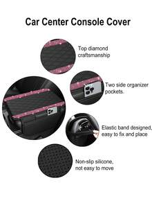 1 pieza Funda universal para reposabrazos de coche con diamantes brillantes - Protector de consola central de cuero con 2 bolsillos de almacenamiento, se adapta a la mayoría de vehículos - Estilo A - Ver 2