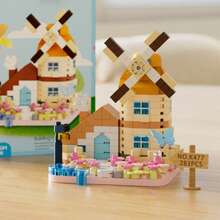 Juguete modelo de bloques de construcción de partículas micro en forma de casa de molino de viento, decoración de escritorio de dibujos animados lindos DIY, regalo de decoración del hogar - Multicolor - Ver 13