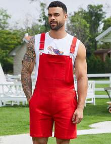 Overalls Men Jean Shorts Jumpsuit Work Bibs Coveralls With Zipper, Men's - 白色 - 查看 10