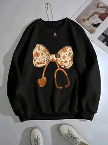 MEN's Dark Green Sweatshirt- Theme Pattern Pullover, Stethoscope And Bow Design,, Comfortable Clothing, Loose Fit, Durable Fabric, Fashionable Hoodie, Breathable Material, Crew Neck Pullover,Fall Hoodies,Men's Fall Clothes,Street Wear,Halloween,Mens Hoodies,Y2k Clothes,Jesus Hoodie,Thanksgiving Day,Nightmare Before Christmas,Christmas - 黑色 - 查看 1