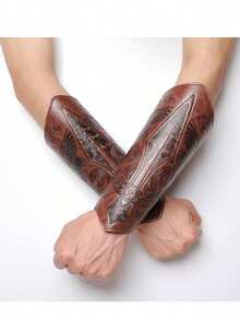 Medieval Leather Bracers Dragon Embossed Viking Leather Bracers Leather Arm Armer Cuff Leather Gauntlet Costumes Accessories