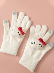 Sanrio 1 Par de Luvas de Tela de Toque Tricotadas Sanrio Kitty, Macias e Quentes, Adequadas para Ciclismo e Proteção contra Frio, Outono / Inverno