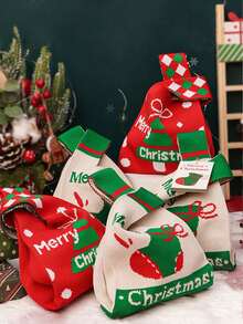 1 pièce Sac en canevas cadeau de Noël Boîte d'emballage de cadeau de Noël transfrontalier Boîte de pomme Sac cadeau de la veille de Noël. Sac fourre-tout cadeau de Noël avec design de dessin animé festif - Père Noël, bonhomme de neige, renne - Sac à bonbons et pommes festifs avec fermeture pour la décoration de fête de Noël, sac cadeau de Noël parfait