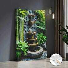 1pc, Modern Zen Garden Water Fountain Canvas Wall Art, Nature Landscape Print, Tranquil Bamboo Plants Home Decor For Living Room, Bathroom, Bedroom, & Office Wall Decoration - Nhiều màu - Xem 5