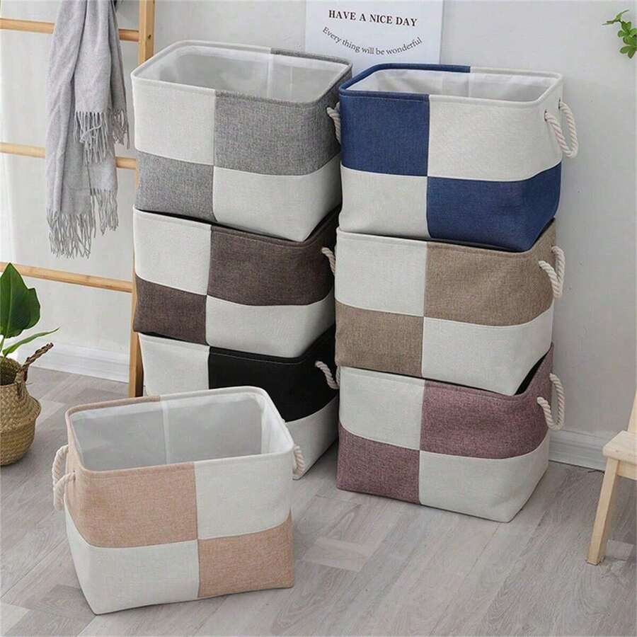 RKSUD Thickened Moisture-Proof Dust-Proof Faux Linen Storage Basket Foldable Laundry Hamper Bedroom Desktop Organizer Bin Box For Clothes Toys Underwear Socks Cosmetics Home Organization Container - Multicolor - View 1