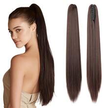 Ponytail Extension 24 Inch Long Straight Claw Clip Drawstring Ponytail For Women Fake Pony Tails Natural Soft Clip In Hair Extension Pony Tail (Black Brown) - Multicolor - View 9