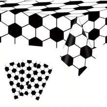 6 buc. față de masă de unică folosință pentru decorațiuni de petrecere, 137 * 274 cm / 54 * 108 inci, față de masă simplă cu model de fotbal alb-negru, potrivită pentru diverse petreceri tematice și decorațiuni de zi cu zi.