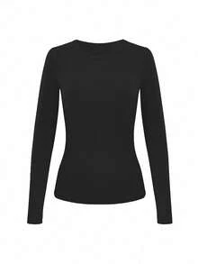 Women's 3-Pack Ribbed Crew Neck Long Sleeve Tops - Slim Fit Solid Color Basic Tees Set,Soft Stretch Casual Minimalist Solid Top Set, Comfy Fall Winter Layering Essential T Shirts - Nhiều màu - Xem 7