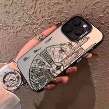 Black - Lined Spaceship Phone Case Suitable For Compatible With Iphone 17,17AIR,16, 16e,15, 14, 13, 12, 11, PRO MAX,As Well As X, XS, PLUS, Galaxy S22/23/24/S25 Ultra/FE+ - 彩色 - 查看 2