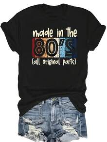 [Camiseta de Moda Casual] Camiseta de mujer suave y cómoda - Estilo vintage retro de los 80s Casual de manga corta y cuello redondo, regalo perfecto para la abuela y la mamá, uso casual de primavera y verano - Negro - Ver 1