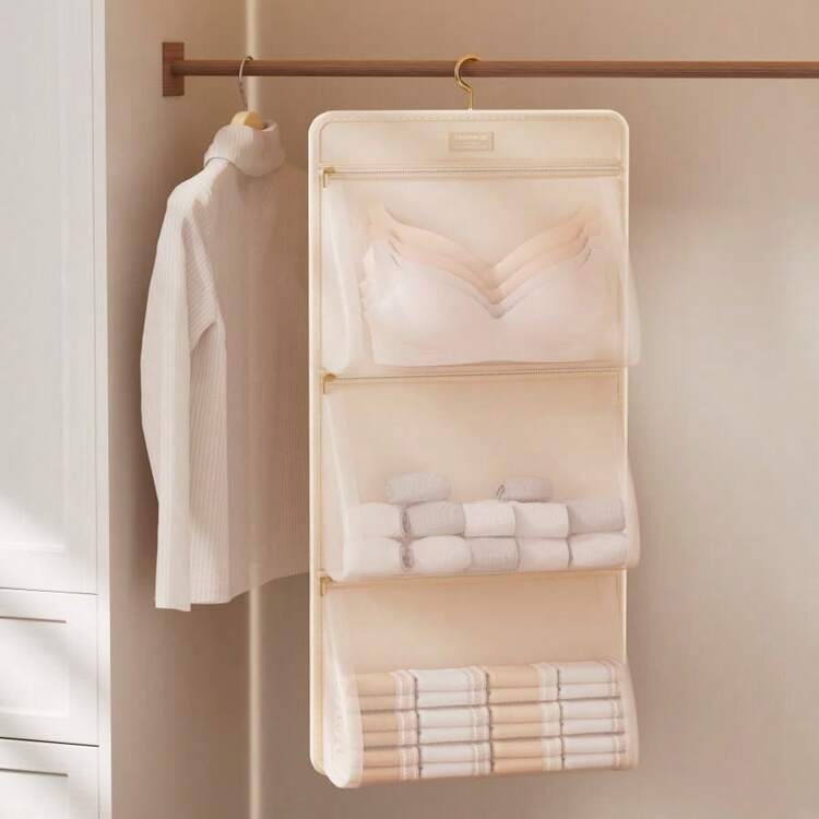 1pc High Quality Underwear Storage Bag, Multifunctional Foldable Hanging Organizer, Hanging Compartment Storage Bag, Wall-Mounted Underwear And Socks Sorting Storage Bag, Suitable For Clothing Storage Drawer, Wardrobe Storage, Closet Storage, Hanging Wardrobe Organizer, Storage Container, Essential Hanging Closet Organizer For Bedroom And Dorm - Multicolor - View 13