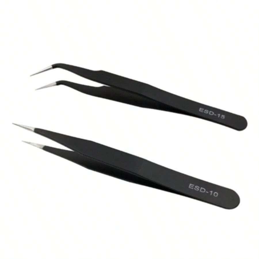 Stainless Steel Tweezers, Precision Tip, Anti-Static, Straight & Angled Tip, Suitable For Eyelash, Nail, Beauty - Black - View 1
