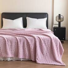 1pc Solid Color Tufted Texture Polyester Fiber Blanket, Modern Style, Suitable For All Seasons, No Pillow Case Included - Pink - View 6